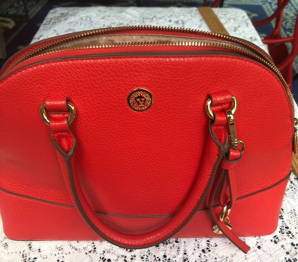 NEW Anne Klein Red Structured Satchel crossbody Handbag Faux Leather Gold Hardwa